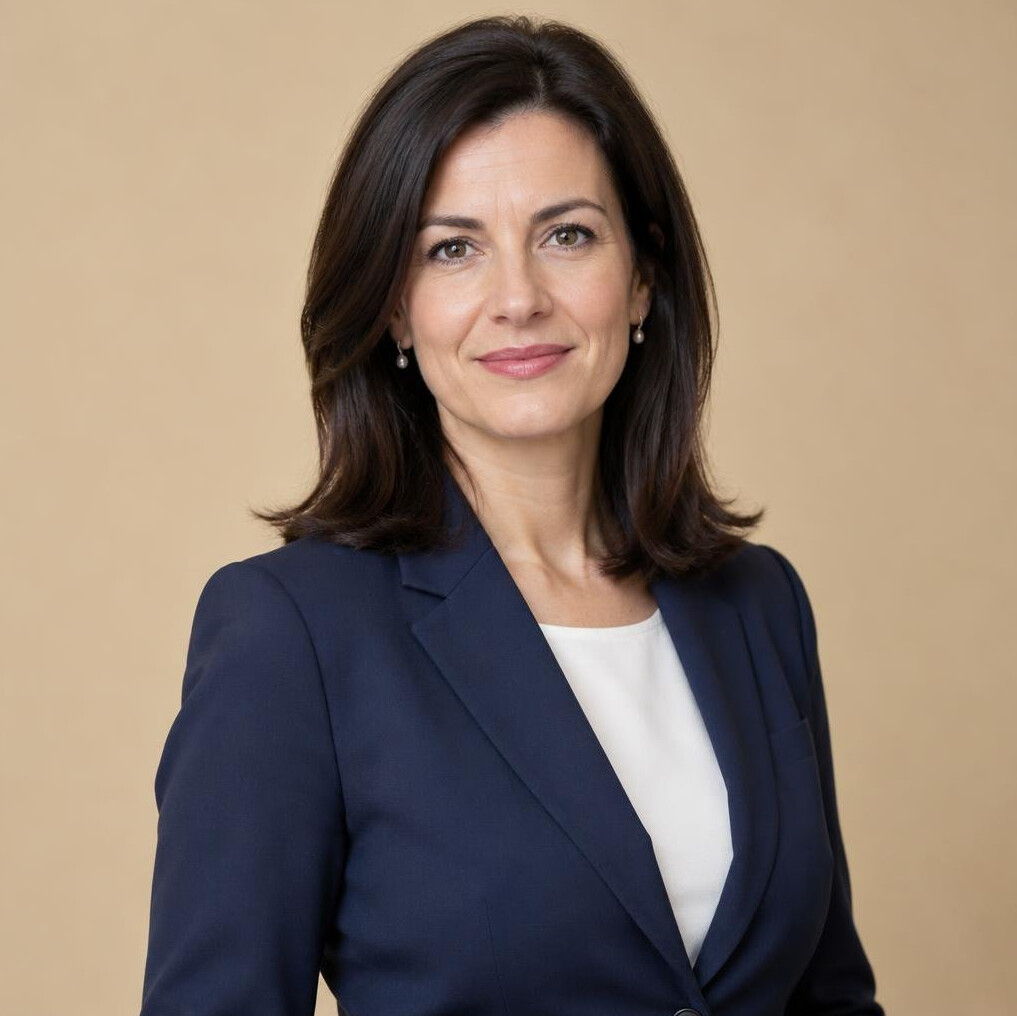 Confident businesswoman in a blazer smiling in an office